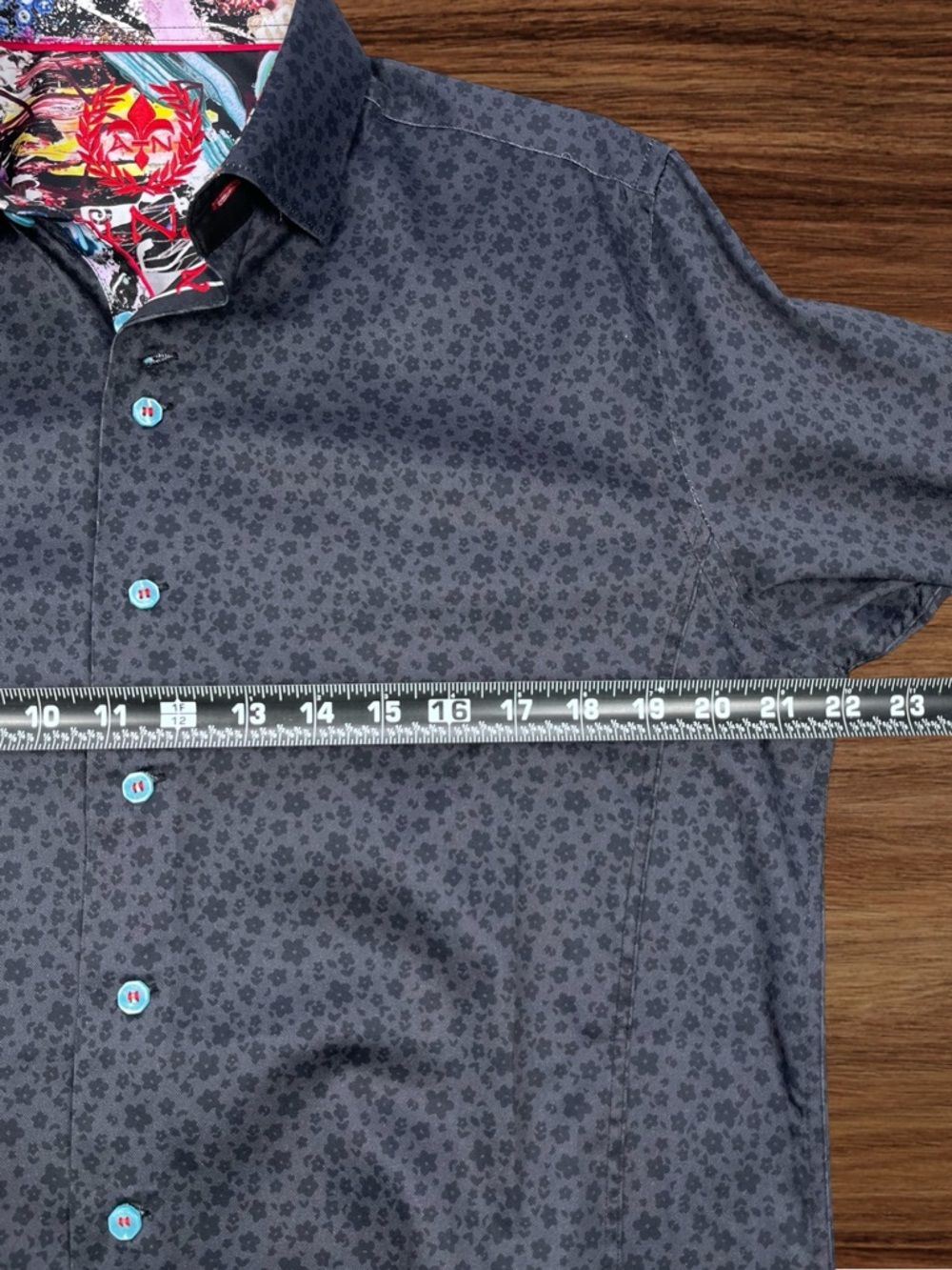 Au Noir Men’s Black Floral Long Sleeve Dress Shirt. Size 3/Medium - Picture 8 of 12